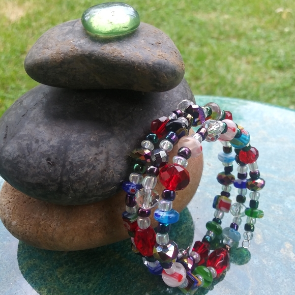 Christmas Candy Millefiori Glass Beaded Bracelet Gemstone Handmade - Picture 11 of 17